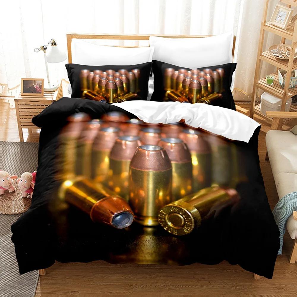 Single/Twin/Full/Queen/King Size 3D - Printed Gaming AK - 47 And PUBG Bullet - Themed Bedding Set For Adult And Kid Bedrooms