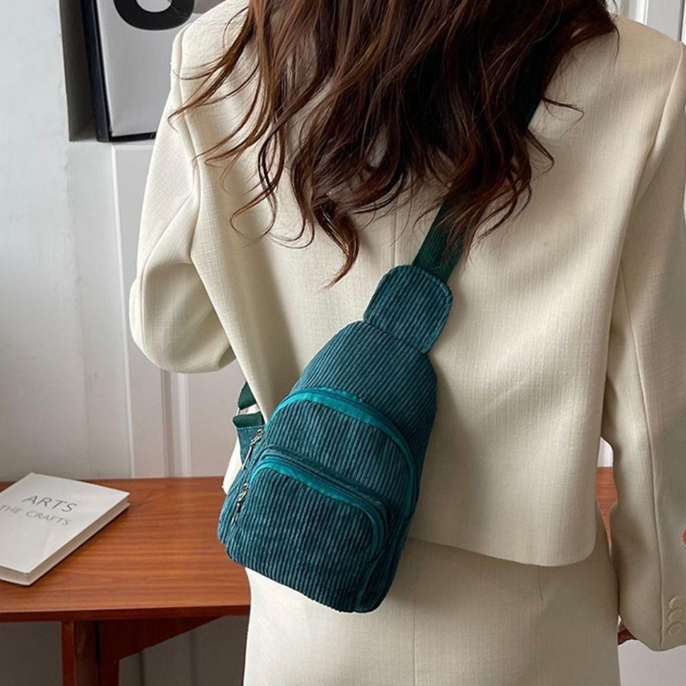 Solid Color Corduroy Chest Bag Shoulder Bag Waist Bag Casual Corduroy Crossbody Bag  Student