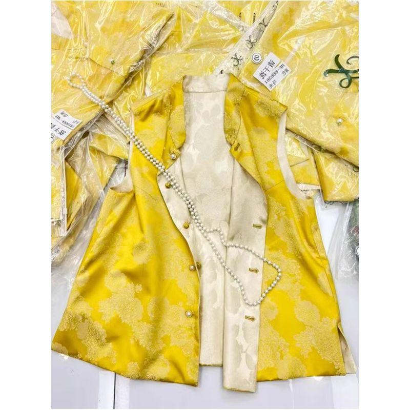 

Сверхлимитный заказ на снятие наличных в кассе, утечка при комплектации, новый китайский национальный стиль, креп, ретро-жаккардовый жилет, улучшенный жилет в китайском стиле Yellow (can be worn on both sides) XL