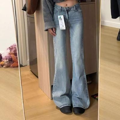 Comfortable Elastic Plus Size Jeans Female Light Blue Slim and Skinny High-waisted Straight Micro Flare Trousers Jeans for Women Long Denim Pants