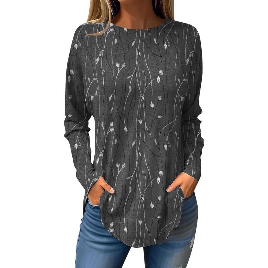 Vintage Langarm 3D bedruckte T-Shirts Blumen Rundhals Oberteil für Damenbekleidung