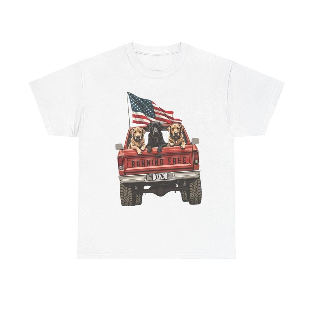 Running Free 1776 USA Dogs In Pickup Graphic T Shirt NEW Unisex Heavy Cotton Tee Unisex T-Shirt XXXXL