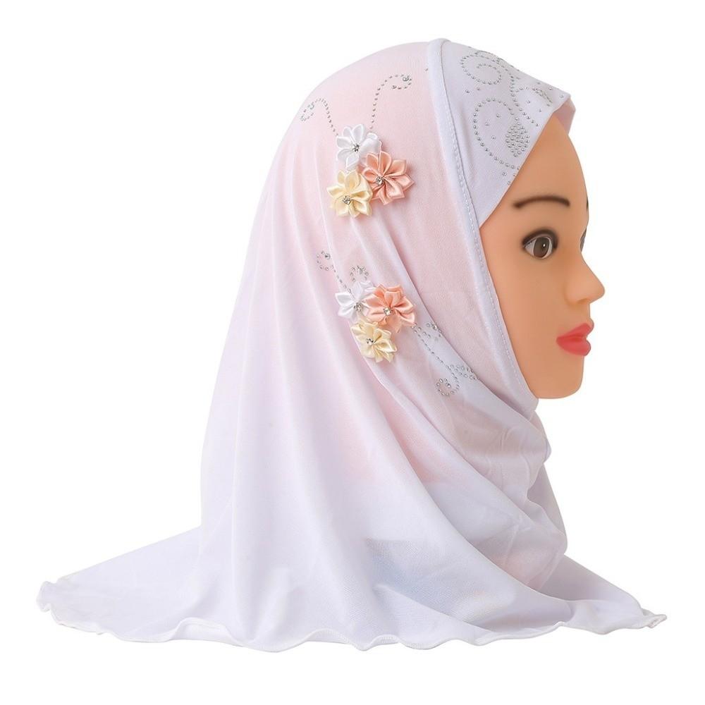 Flower Design Kids Hijab Jersey Material Islamic Headscarf Cute Girls Hijab  Kids Girls