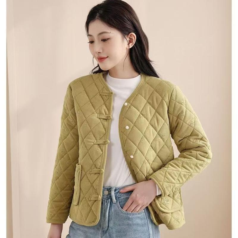 Short Diamond Grid Cotton Jacket for Middle-aged and Elderly Women Lightweight Small Cotton Jacket