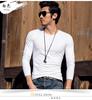 Men Long Sleeve T Shirt Round Neck Self-cultivation Solid Color Slim Tee Personality Trend Man Wear