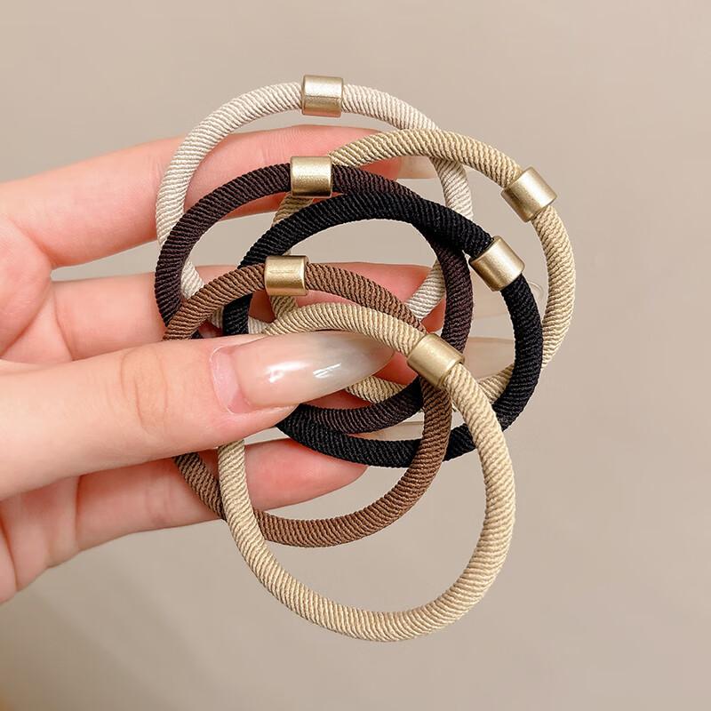 Jiaoxuefei Versatile Coffee-Colored Simple Hair Ties, 5-Color Set, Hair Bands for Ponytails, Elastic Hair Bands