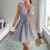 Summer New Fresh Seaside Vacation Style Shoulder Strap Skirt Sleeveless Striped Halter Dress