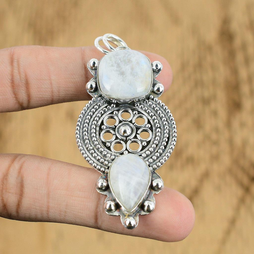 Natural Rainbow Moonstone Gemstone Jewelry 925 Sterling Silver Pendant For Girls