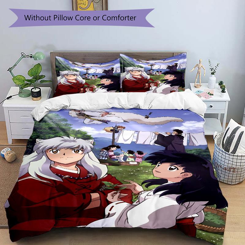 Inuyasha Anime Characters Print 3Pcs Bedding Set,Duvet Cover with 2 Bedro,Pillowcase Home Birthday Gift
