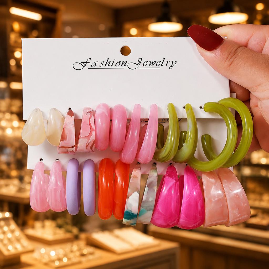 Color C-shaped acrylic earrings, European and American fashion personalized leopard print creative resin jewelry set