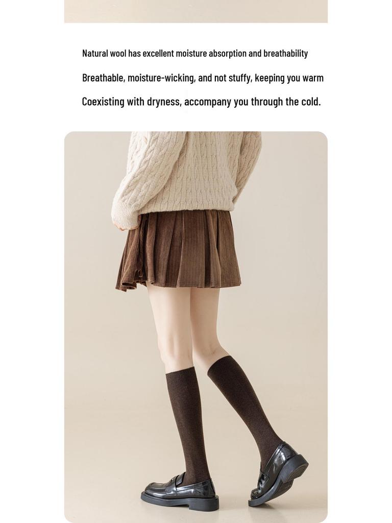 Women's Coffee Wool Compression Socks: Slimming, Non-Slip, Warm JK Long Socks for Spring, Autumn, and Winter