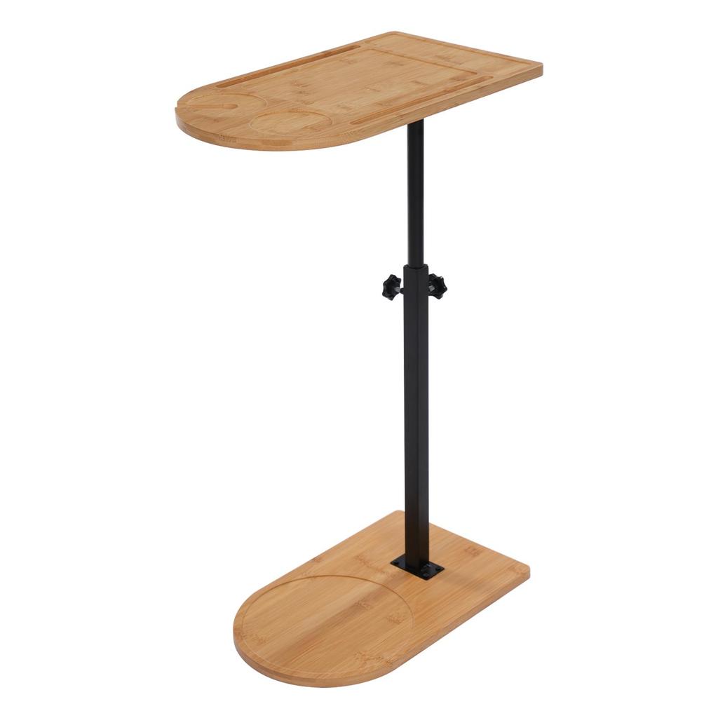 C-Shaped Side Table – Adjustable Height Bamboo & Iron Sofa Table with 360° Rotation – 88 lbs Load Capacity – Natural Wood & Black