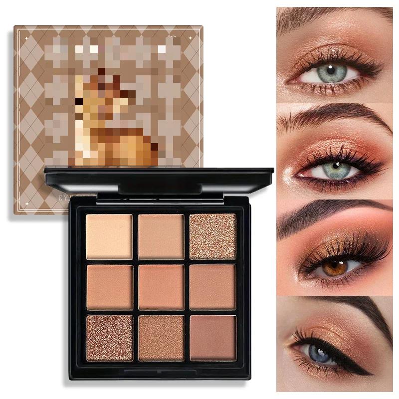 9-Farben Lidschattenpalette Glitzer Perlmutt Matt Lidschatten Schimmer Make-up Lang anhaltend Frauen Schönheit Augenkosmetik Lila Rot