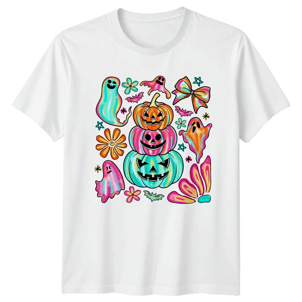 Halloween Stacked Pumpkins Ghosts Bats Holidays Unisexs Unisexs Graphic Tee S