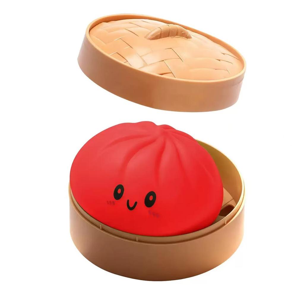 Colorful Dumpling Squishy Stress Relief Balls with Steamer Reusable Rebound Squeeze Reliever Toys Dough Ball  Home Office Gifts