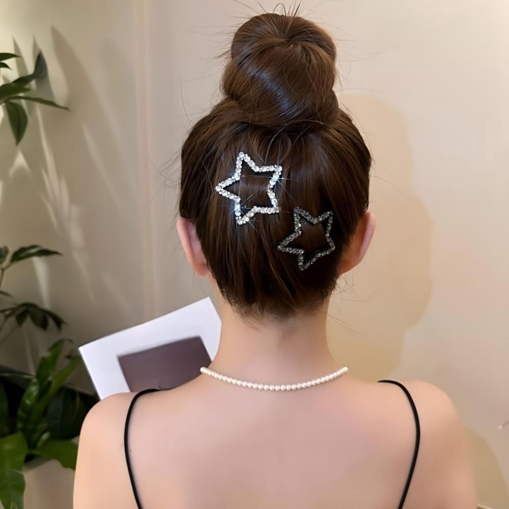 [Rhinestone Star Hair Clips] 2pcs Rhinestone Five-Pointed Star Hair Clips | Back-of-the-Head Bangs and Side Bangs Clip