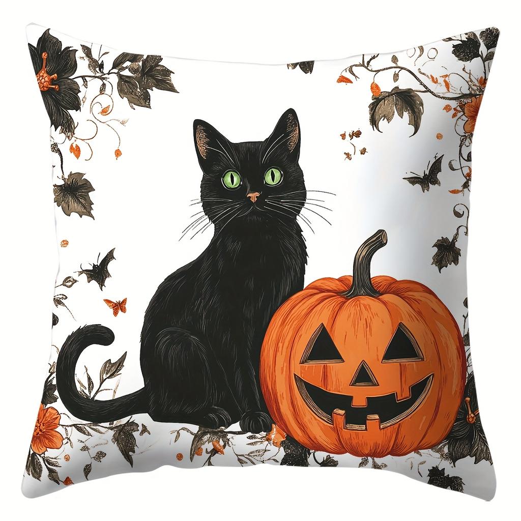Halloween Linen Cushion Cover Trick or Treat Theme Pillowcase Cats Pumpkin Pillow Cover Halloween Party Decoration 2025