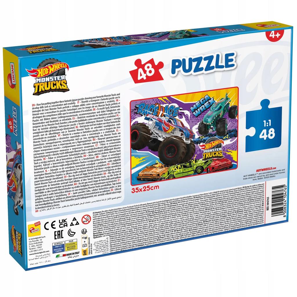 Hot Wheels Monster Trucks Puzzle M-plus 48 Elementy 35 Cm * 25 Cm Lisciani