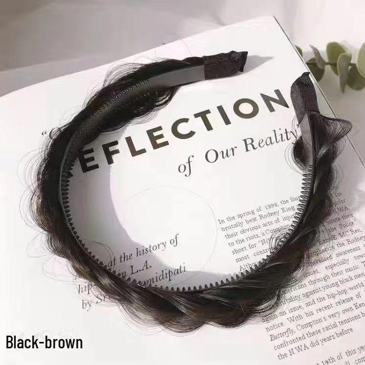 

Женский парик ручной работы с плетеным ободом с дизайном «рыбьей кости» темно-коричневого