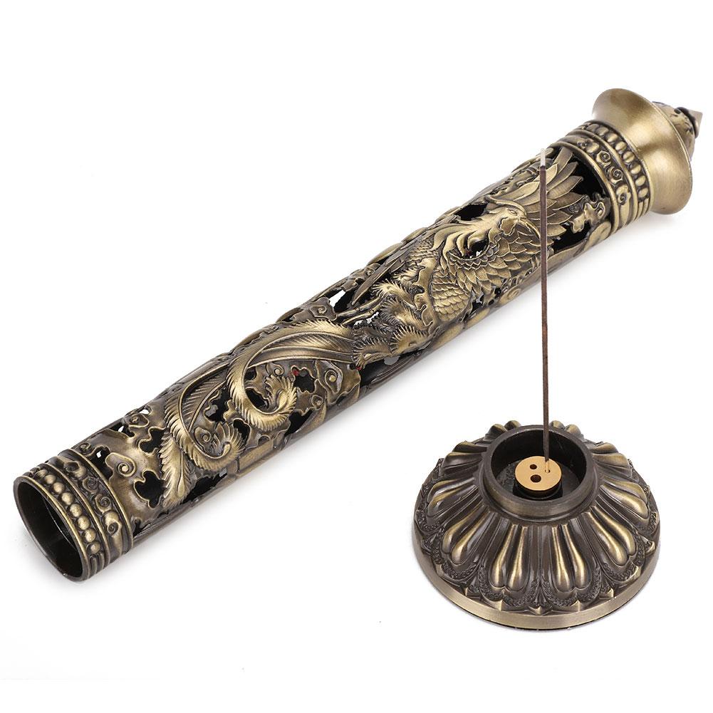 

Incense Burner Bronze Tone Dragon Phoenix Relief Craft Ornaments Tea Room Decoration