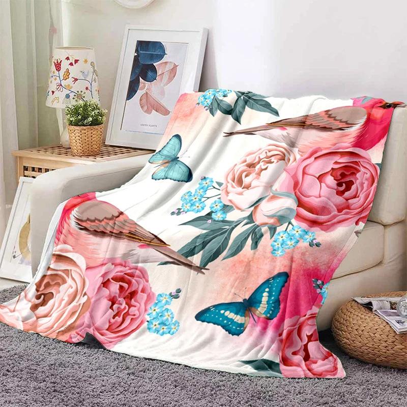 Pink Rose Flowers Printed Blanket for Sofa Bed Travel Camping Living Room Office Conditioning Blanket for All Seasons Gifts