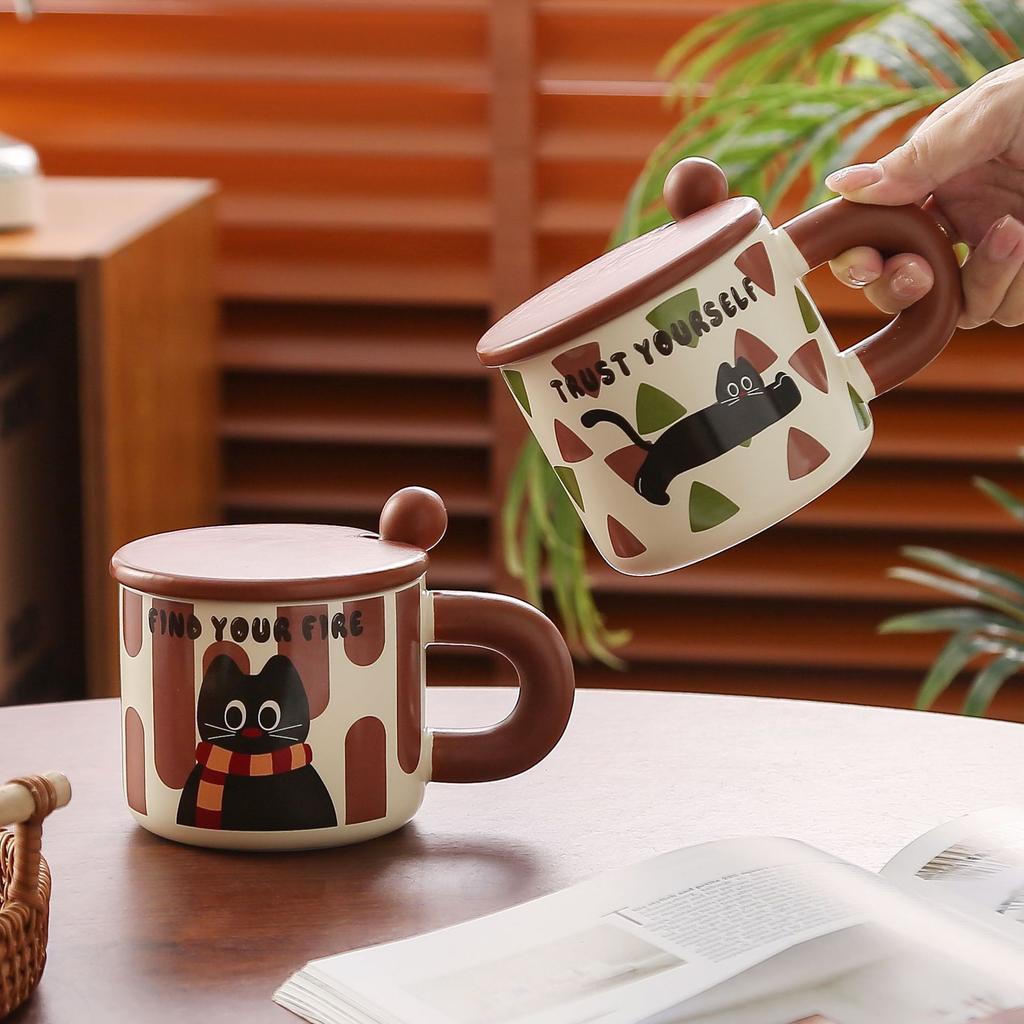 Niche Design and High Value Office Girl Water Cup with Lid Cute Cartoon Cat Mug