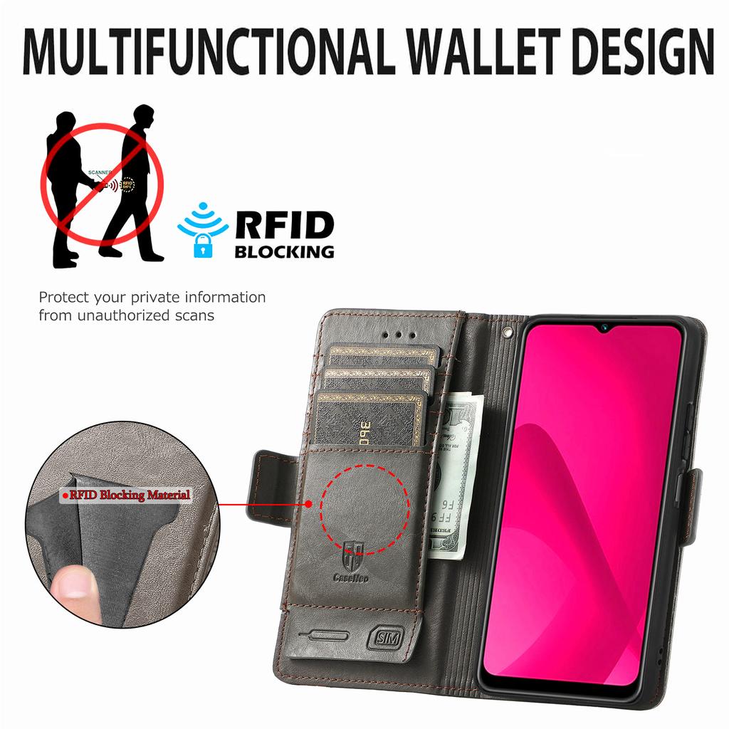 For T-Mobile REVVL 7 Phone Cases CASENEO PU Leather Cover Stand with RFID Blocking Wallet