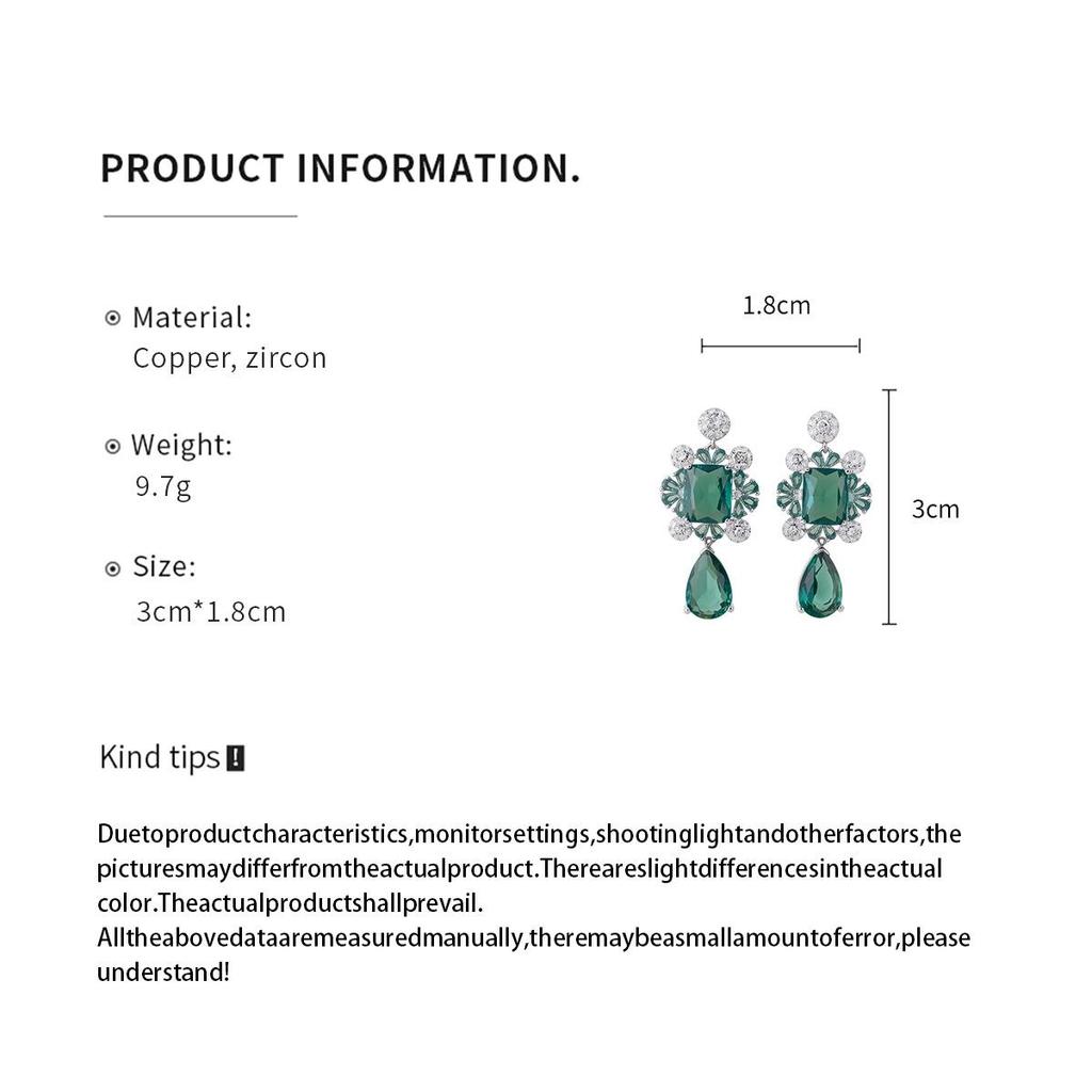 Silver Needle Zircon Square Water Drop Earrings: Retro Luxe Statement for Women