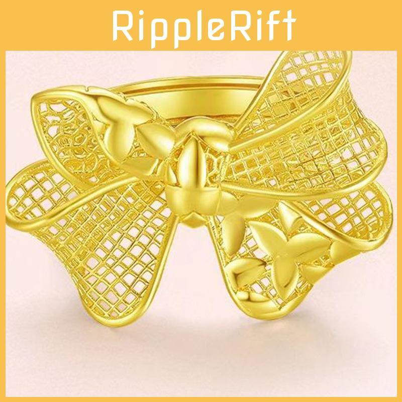 Trendy Gold Plated Butterfly Ring For Women Featuring Adjustable Floral Style