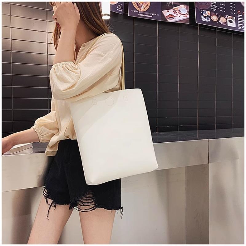 Korean Simple Solid Color Shoulder Bag Large Capacity Commuter Tote Bags Ladies PU Leather Handbags For Women Gifts