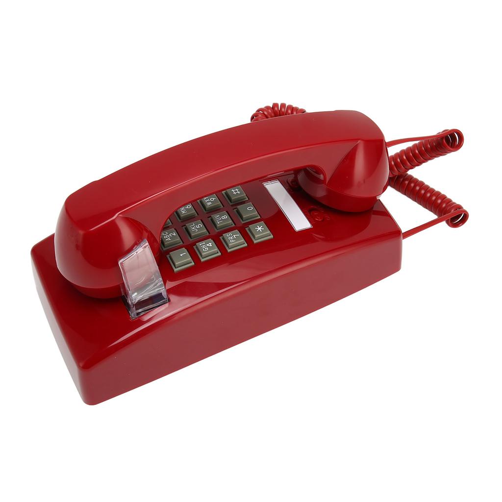 Old Style Retro Wall Phone Waterproof Landline Corded Telephone with Handset Volume Control for Home Hotel Office Red