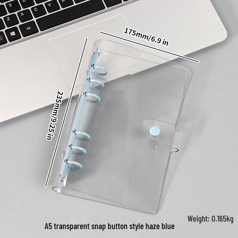 A5/A6 Transparent PVC Ring Binder Planner Cover with Snap Button and Multi-color Six-Hole Metal Clip