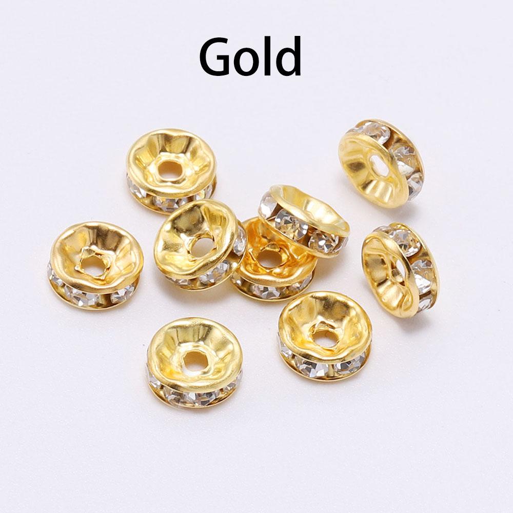 100Pcs 4 6 8 10mm Rhinestone Crystal Rondelles Bead Gold Color Loose Spacer Beads For DIY Jewelry Making Accessories
