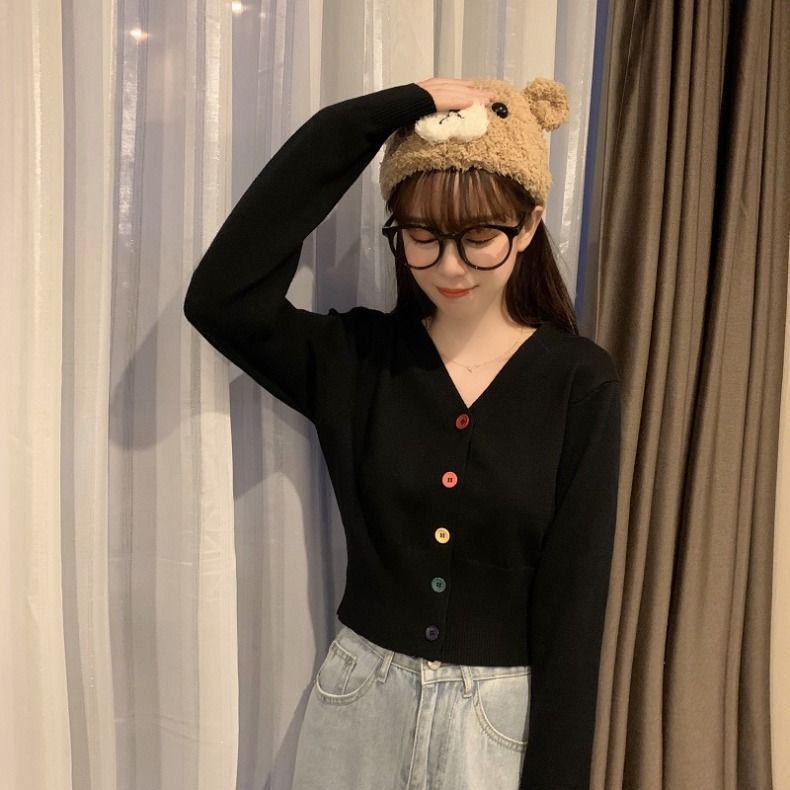 Versatile Korean V-neck Slimming Knit Cardigan - Spring/Autumn Long Sleeve Outerwear