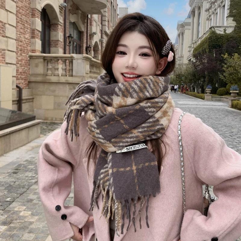 New Type of Enlarged Winter All Match Plaid Scarf for Women Thickened Shawl for Couples Tassel Student Warm Scarf for Men