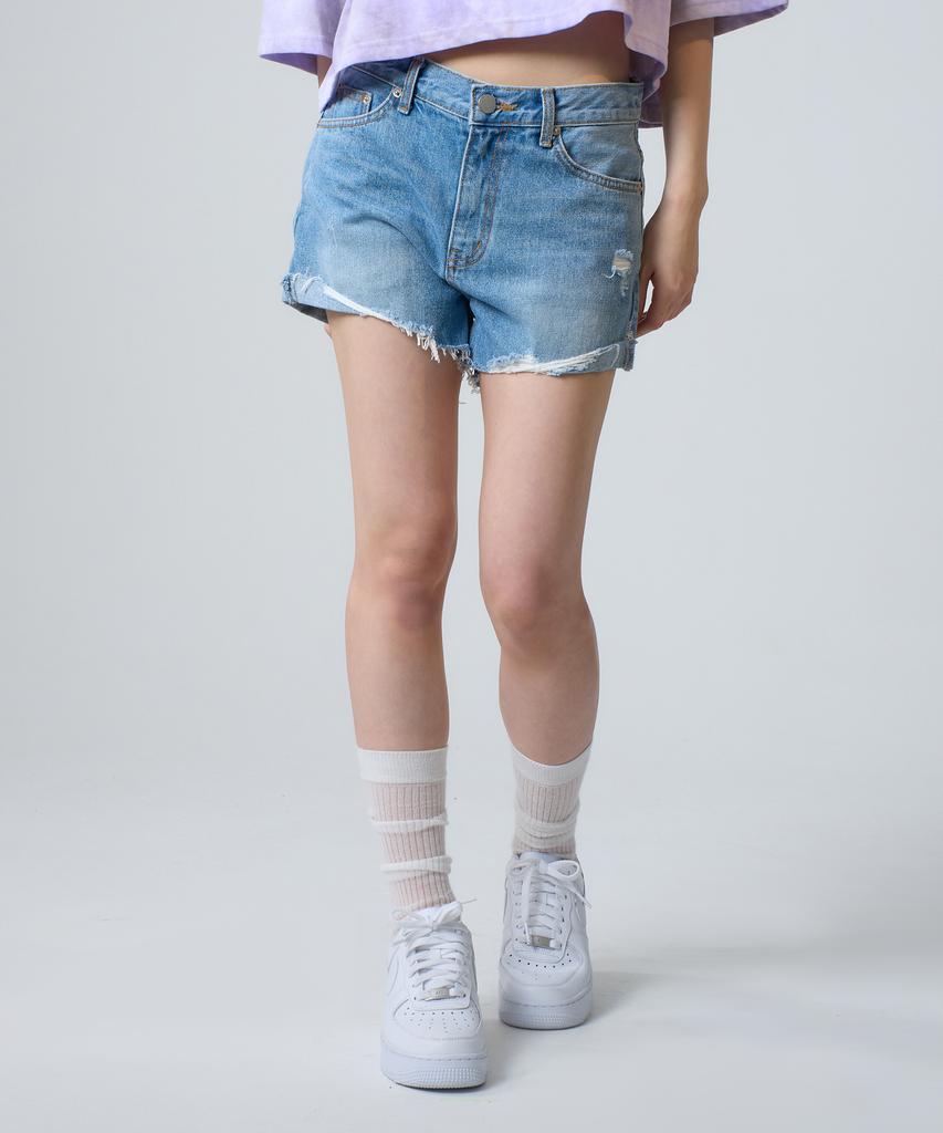 UNKNOWN PLANET Roll-Up Slit Mini Denim Shorts Blue