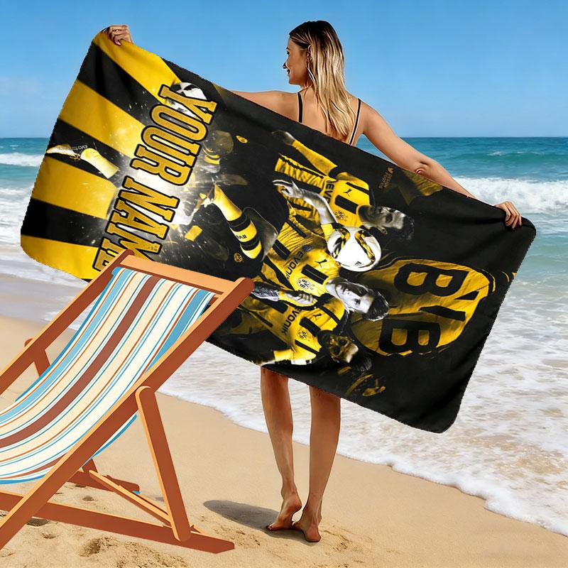 Custom Borussia Dortmund Print Beach Towel, Large Soft Quick Dry Towel for Beach Camping Swimming