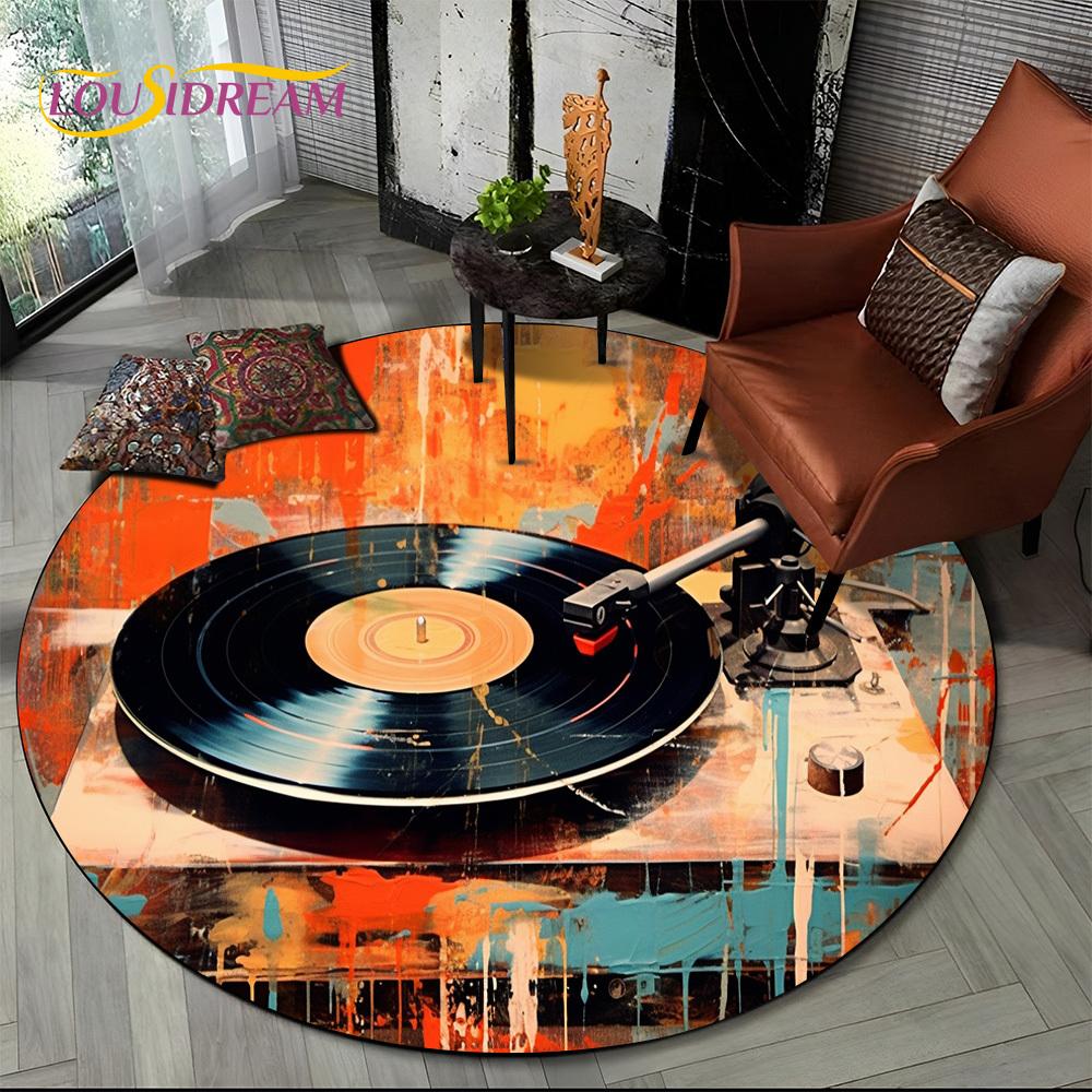 3D Vinyl Record Music DJ Screen Tape HD Round Area Rug,Carpet Rug for Living Room Bedroom Sofa Playroom Decor,Non-slip Floor Mat