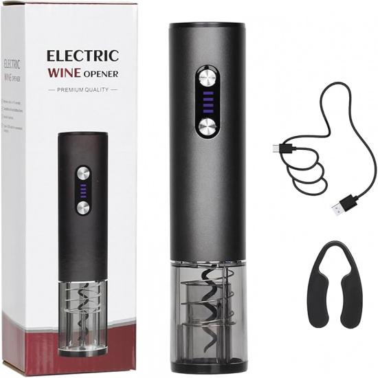 Electric Wine Opener with Automatic Corkscrew & Foil Cutter – Rechargeable Type-C Corkscrew Bottle Opener for Home, Kitchen & Party, Black,1 Pack