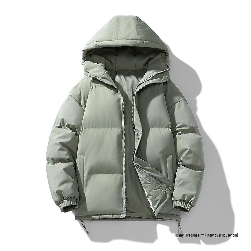 Men's Winter Hooded Down Jacket: Solid Color, Korean Style, Trendy, Loose, Warm, Casual Cotton Coat.