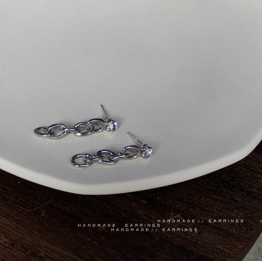 ifashion @bright eyes 925 silver needle plated real gold chain earrings hip hop silver earrings cold