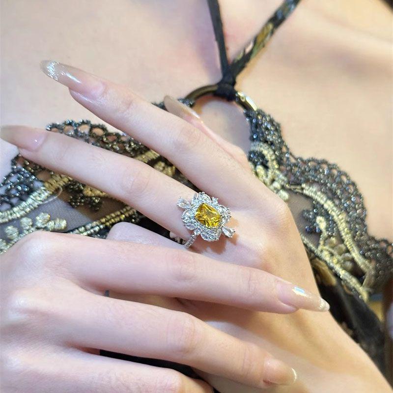 Palace Yellow Zircon Ring: Exquisite Luxury Design for Women Adjustable Opening