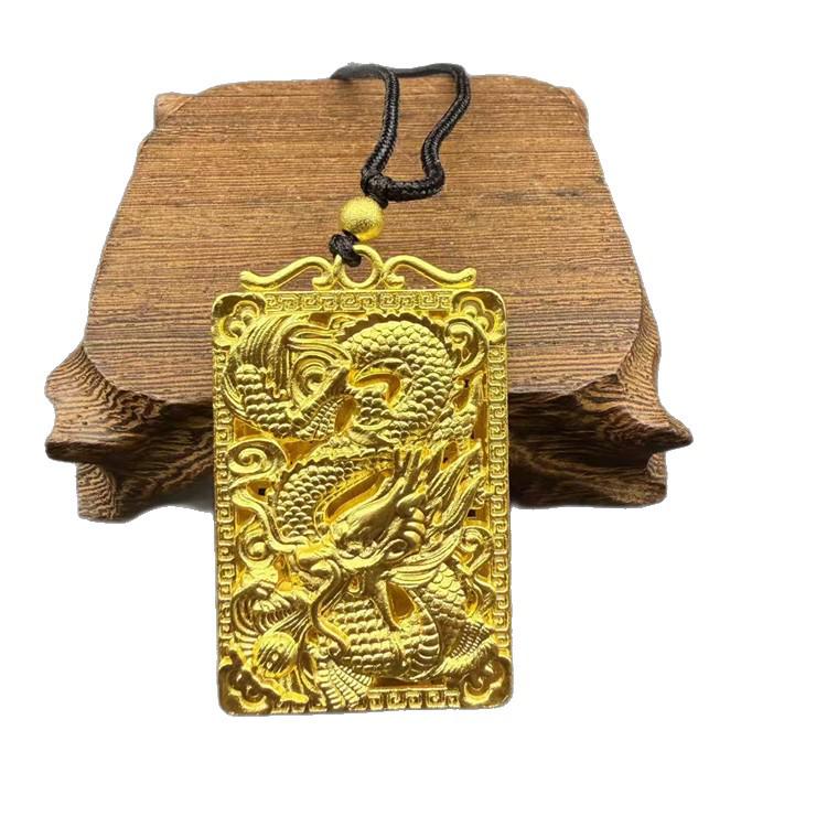 Vietnam Gold-Plated Flame Guanyin Buddha Necklace with Dragon Pixiu and Peace Pendant