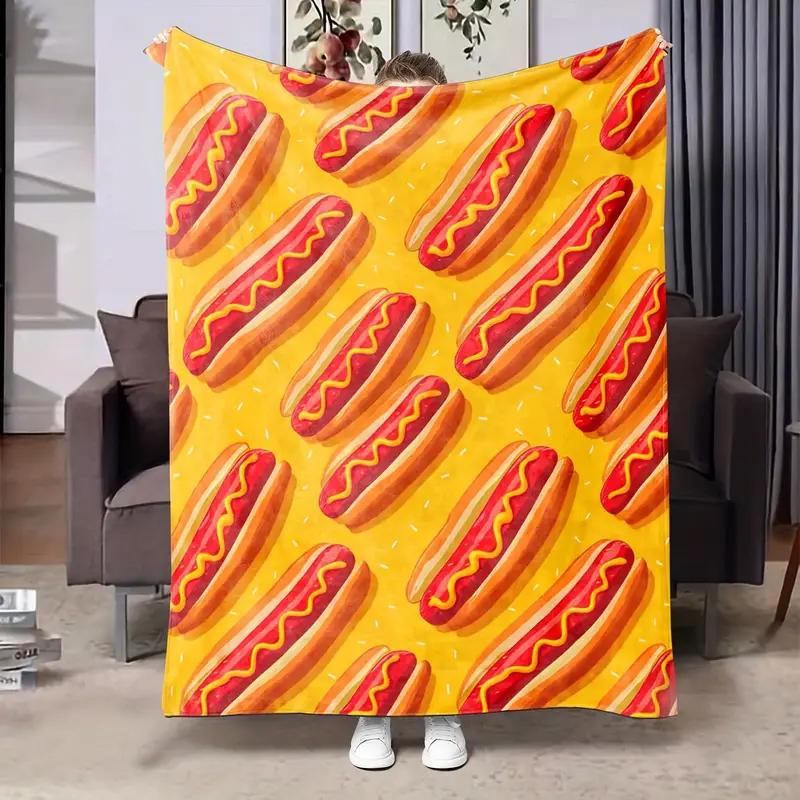 

Hot Dog Print Flannel Blanket Suitable for Bed Office Home Camping Sofa Comfortable and Warm Halloween and Christmas 75x100cm
