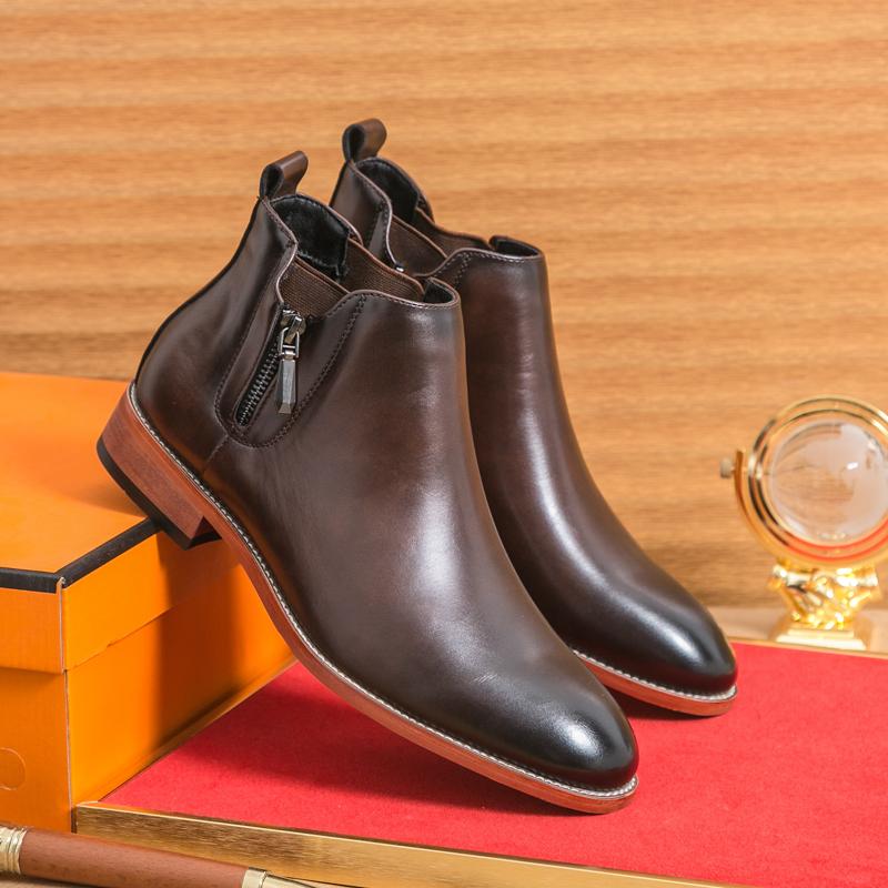 Fashion Fashion Zipper Mens Ankle Boots Casual Slip On Male Walking Booties 2025 New Leather Chelsea Boots Men High Top Shoes Botas