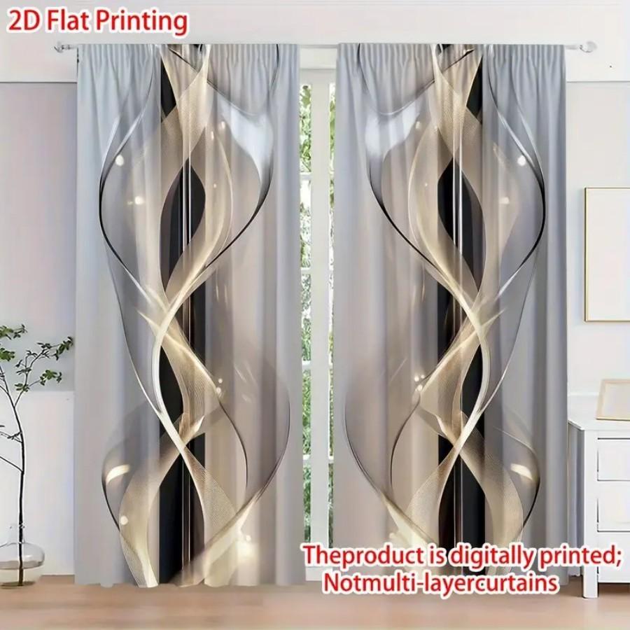 2PCS 2D Flat Layered-free  Rod Curtains   Polyester Material    High-definition Digital Printing Art Design    Bedroom  Home Decor