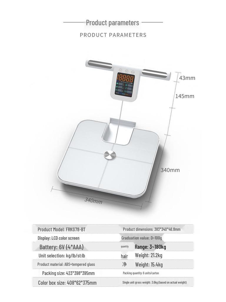 Fureikon Smart Color Screen Body Fat Scale with Eight Electrodes