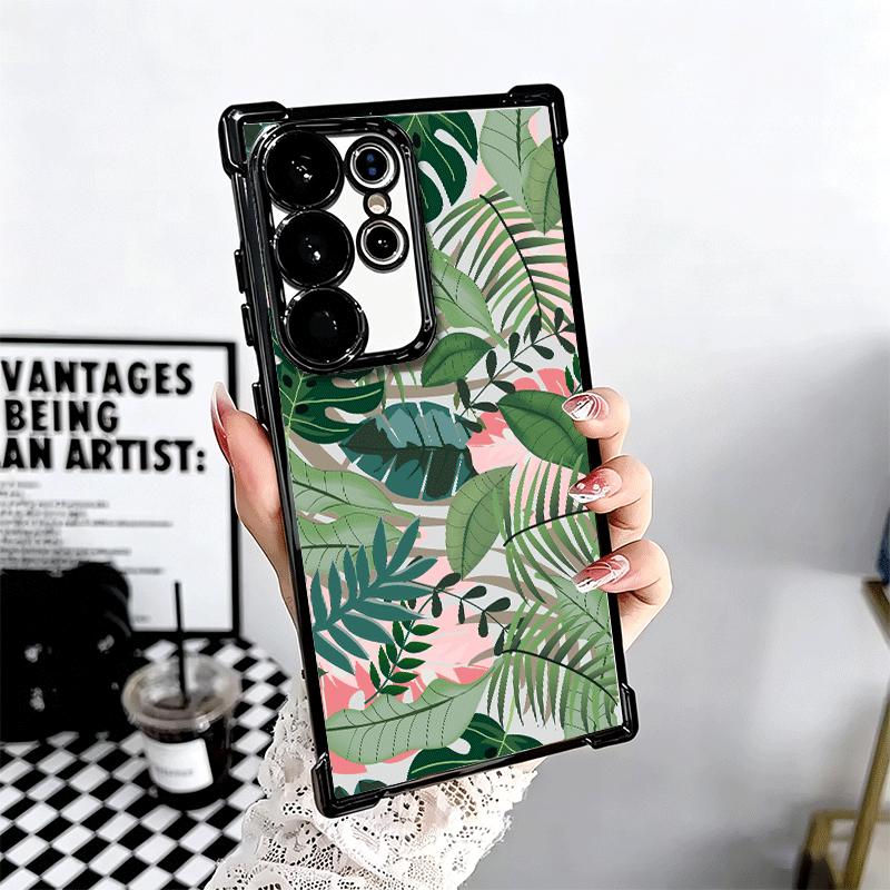 Summer Plants Green Leaf Plating Phone Case For Samsung Galaxy S24 S25 FE S26 Edge S23 Ultra S22 S21 Plus S20 Anti-Fall Airabag