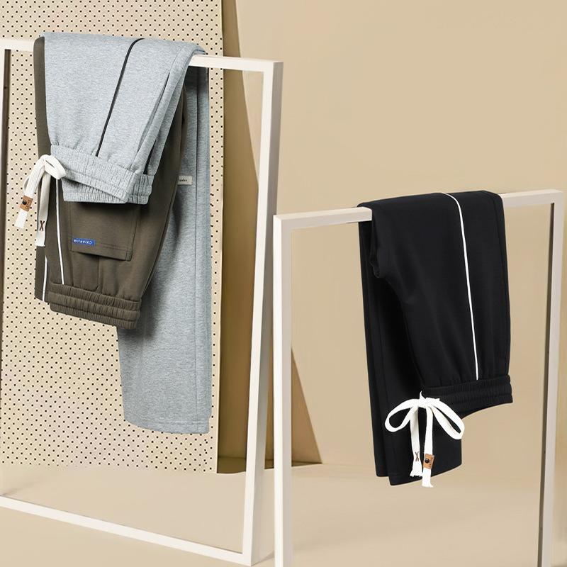 Men's Spring and Autumn New Drawstring Wide-leg Straight Breathable Casual Pants Men's Drape Straight Men's Trousers