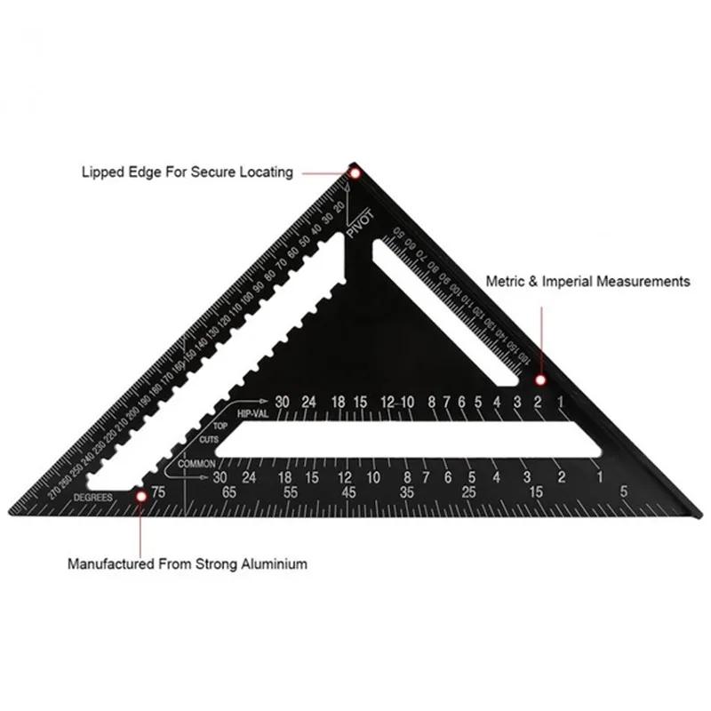 7/12inch Metric Aluminum Alloy Triangle Angle Ruler Protractor Woodworking Measurement Tool 30cm Quick Read Square Layout Gauge